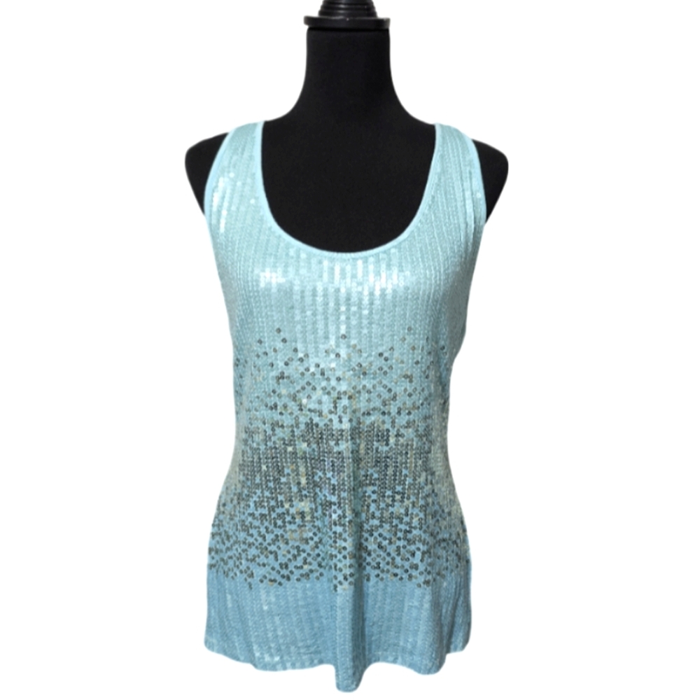 Wet Seal Sequin Embellished Turquoise Blue Tank Top Size: Large